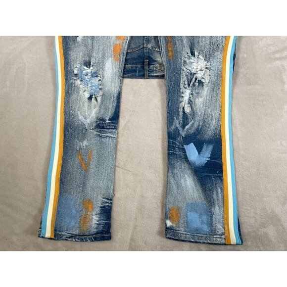 Men's FWRD Trashed Distressed Stacked Denim Jeans-Blue-Size 42 Inseam 32 - Picture 6 of 11